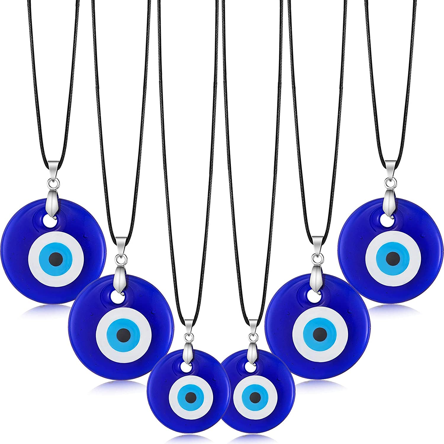 230816064453686_1 Yaomiao 6 Pieces Evil Eye Pendant Necklace Turkish Blue Eye Necklace Glass Eye Leather Rope Chain Necklace for Women Men - Image 1